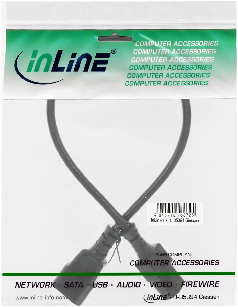 InLine C13-C14 Stroomkabel 3x0,75mm - 0,30m - Zwart