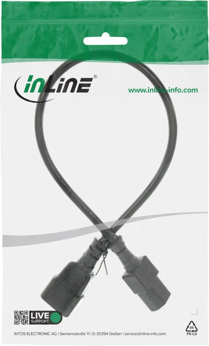 InLine C13-C14 Stroomkabel 3x0,75mm - 0,30m - Zwart