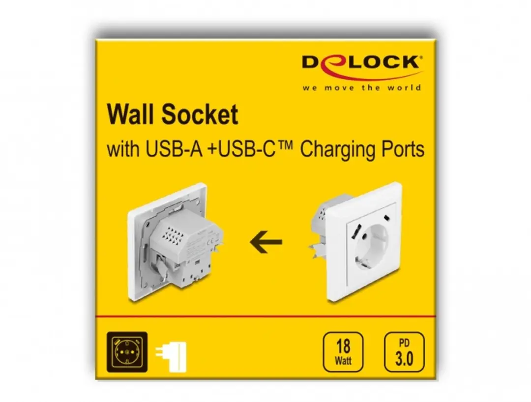 Delock Inbouwstopcontact USB-A QC + USB-C PD 18W - Wit