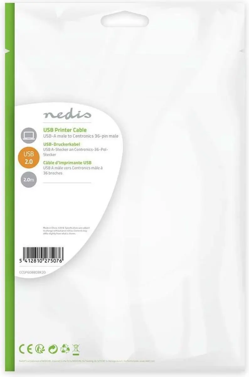 Nedis Parallelkabel USB-A Male - Centronics 36-pins - 2.00m - Zwart