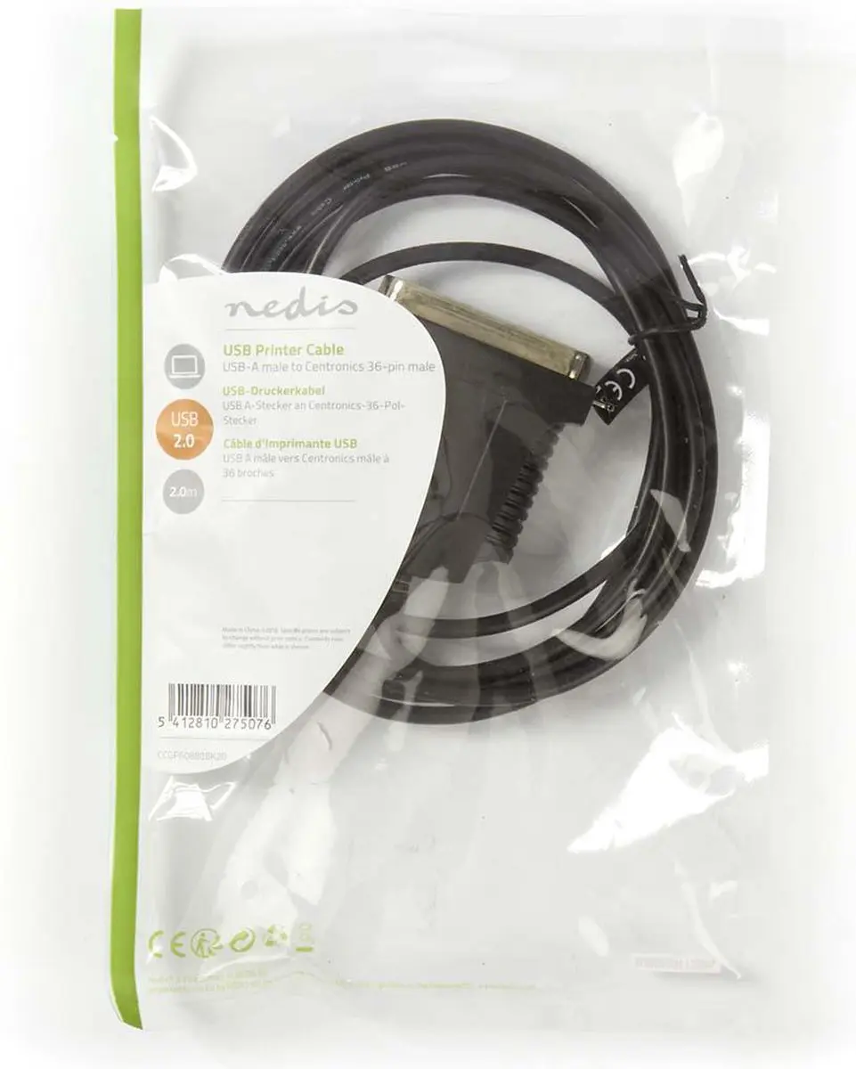 Nedis Parallelkabel USB-A Male - Centronics 36-pins - 2.00m - Zwart