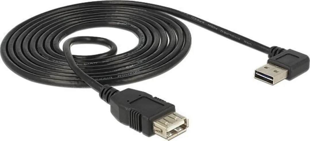 Delock USB-A Verlengkabel 2m - haaks links/rechts - Zwart