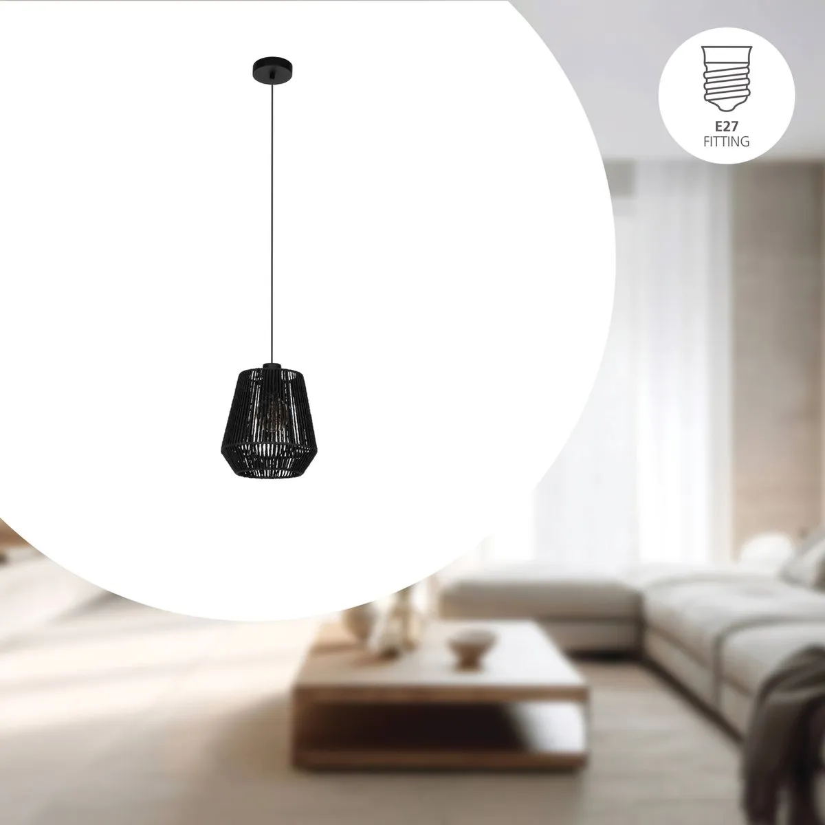 Eglo Persley Hanglamp E27 - 3 Lichtpunten - Zwart - afbeelding 6 van 6