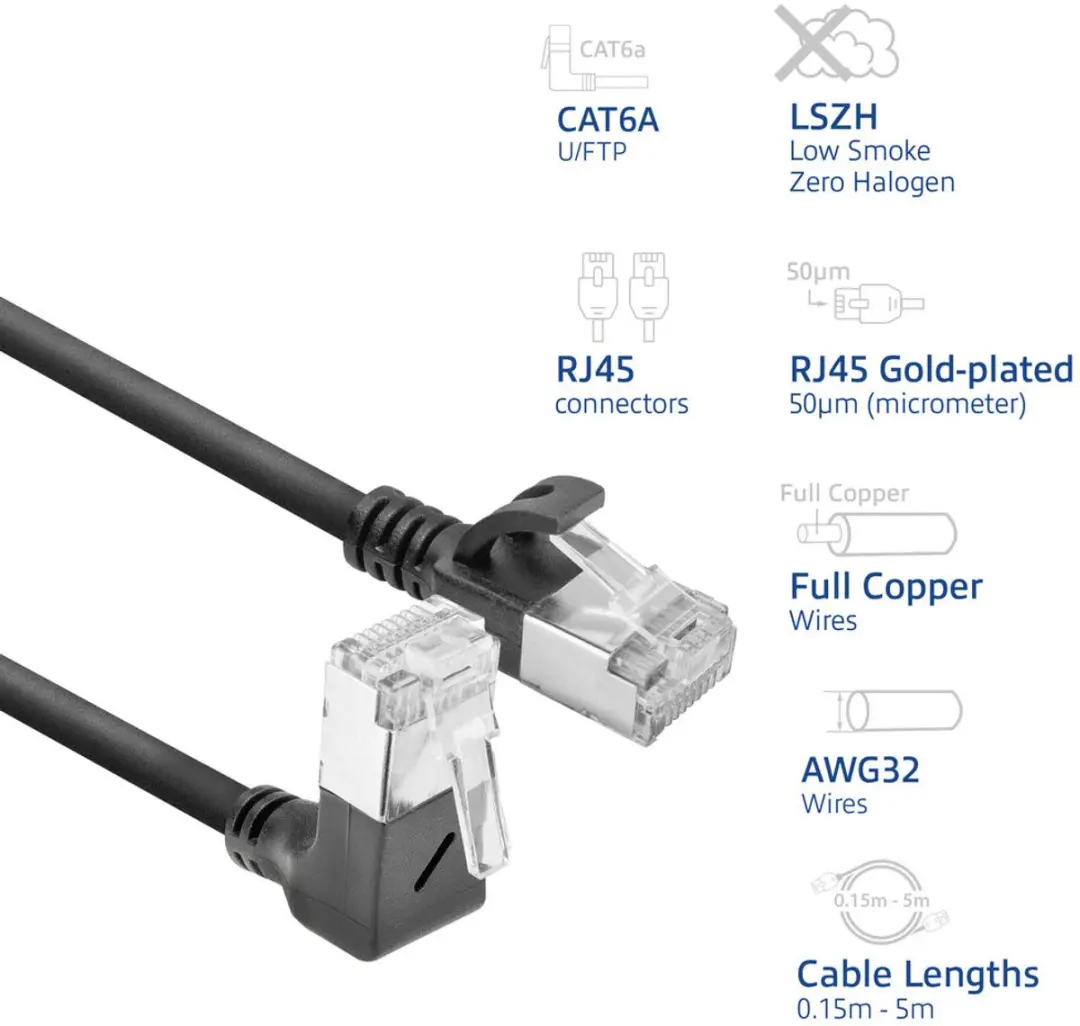 ACT DA4900 Patchkabel CAT6A U/FTP 0,5m - Zwart 90°