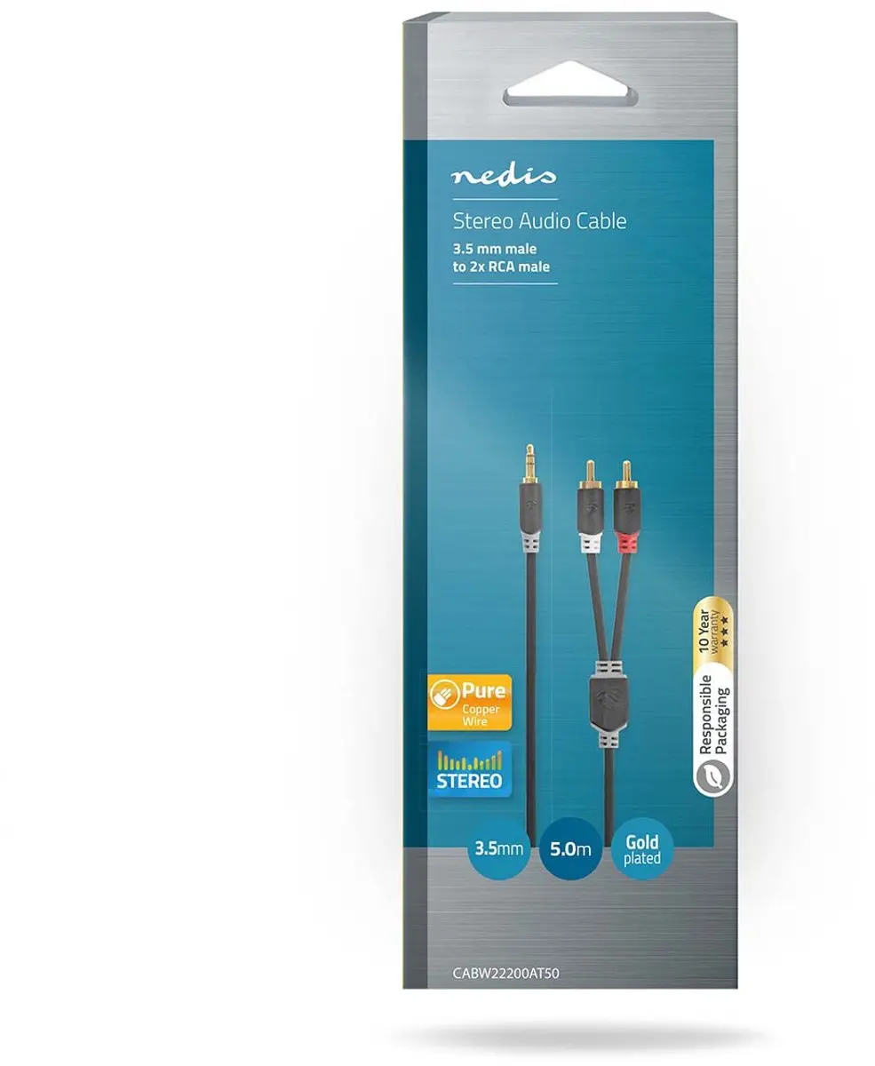 Nedis Stereo-Audiokabel 3,5mm Male naar 2x RCA Male - 5m - Verguld - Antraciet