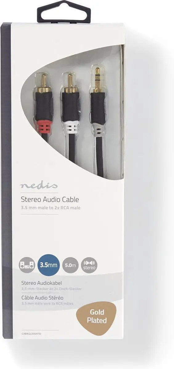 Nedis Stereo-Audiokabel 3,5mm Male naar 2x RCA Male - 5m - Verguld - Antraciet