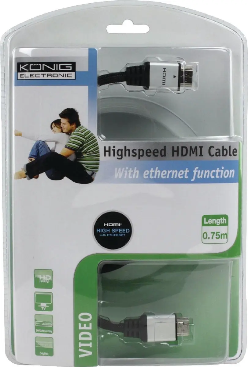 Konig High Speed HDMI Kabel CMP-CE038-0.75 0.75m - Zwart