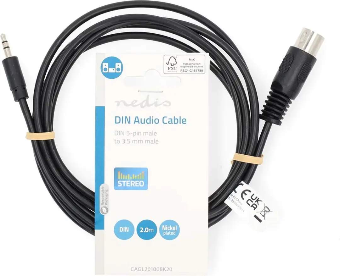 Nedis DIN-Audiokabel CAGL20100BK20 - 2m - 5-Pins Male naar 3,5mm Male - Zwart