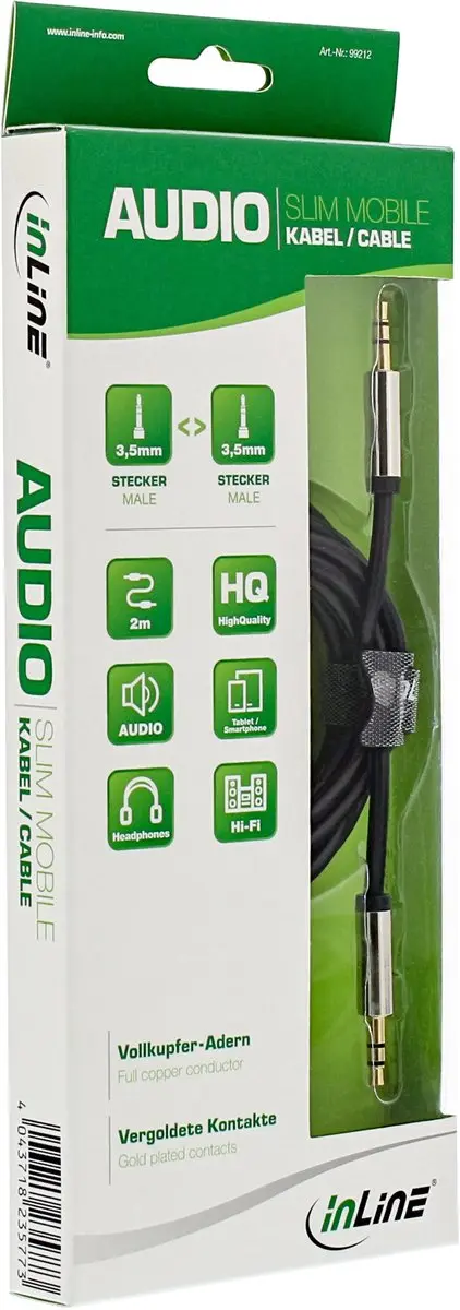 InLine 3,5mm Jack Stereo Audio Kabel 2m - Zwart