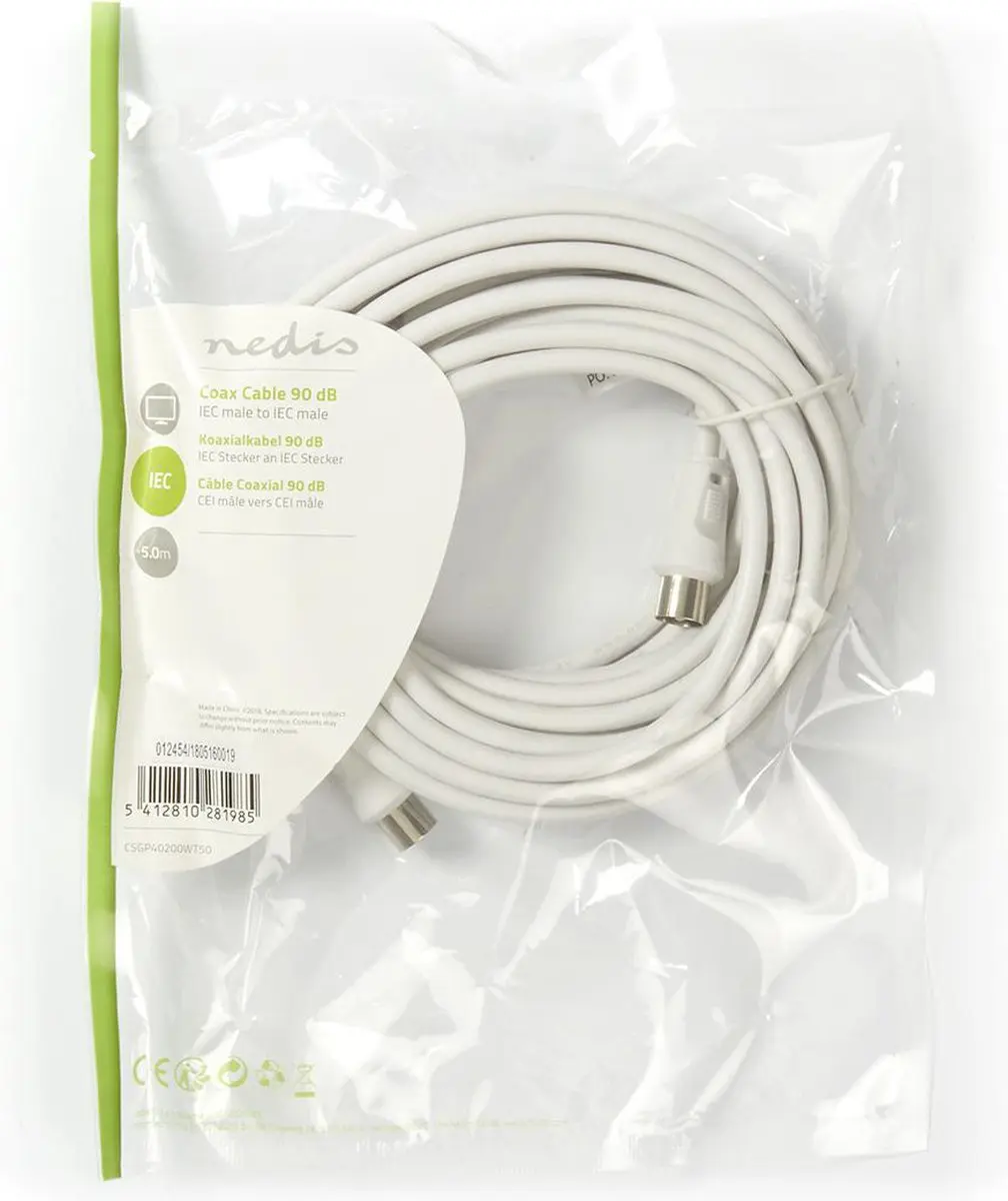 Nedis Coaxkabel IEC Male - 5m - 75 Ohm - Wit