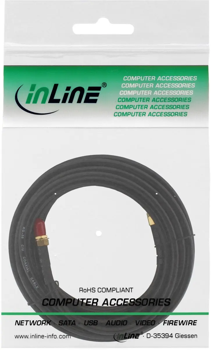 InLine RP-SMA Verlengkabel RG58 50 Ohm - 3m - Zwart