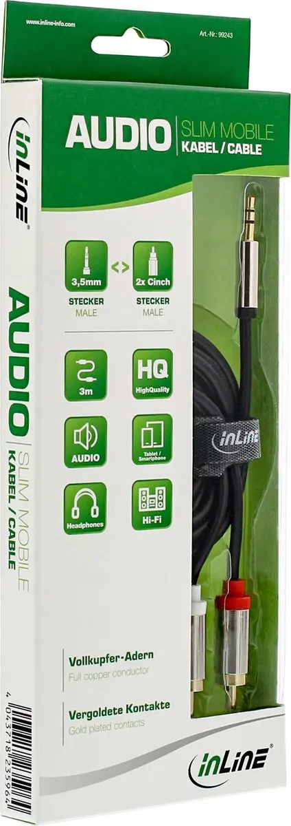 InLine 3,5mm Jack Tulp Stereo Audio Kabel 5m - Zwart
