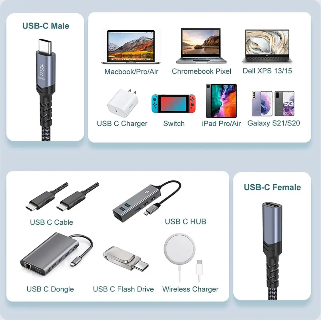 NÖRDIC USBC-N1156 USB-C Kabel 100W 4K60Hz 1m - Zwart