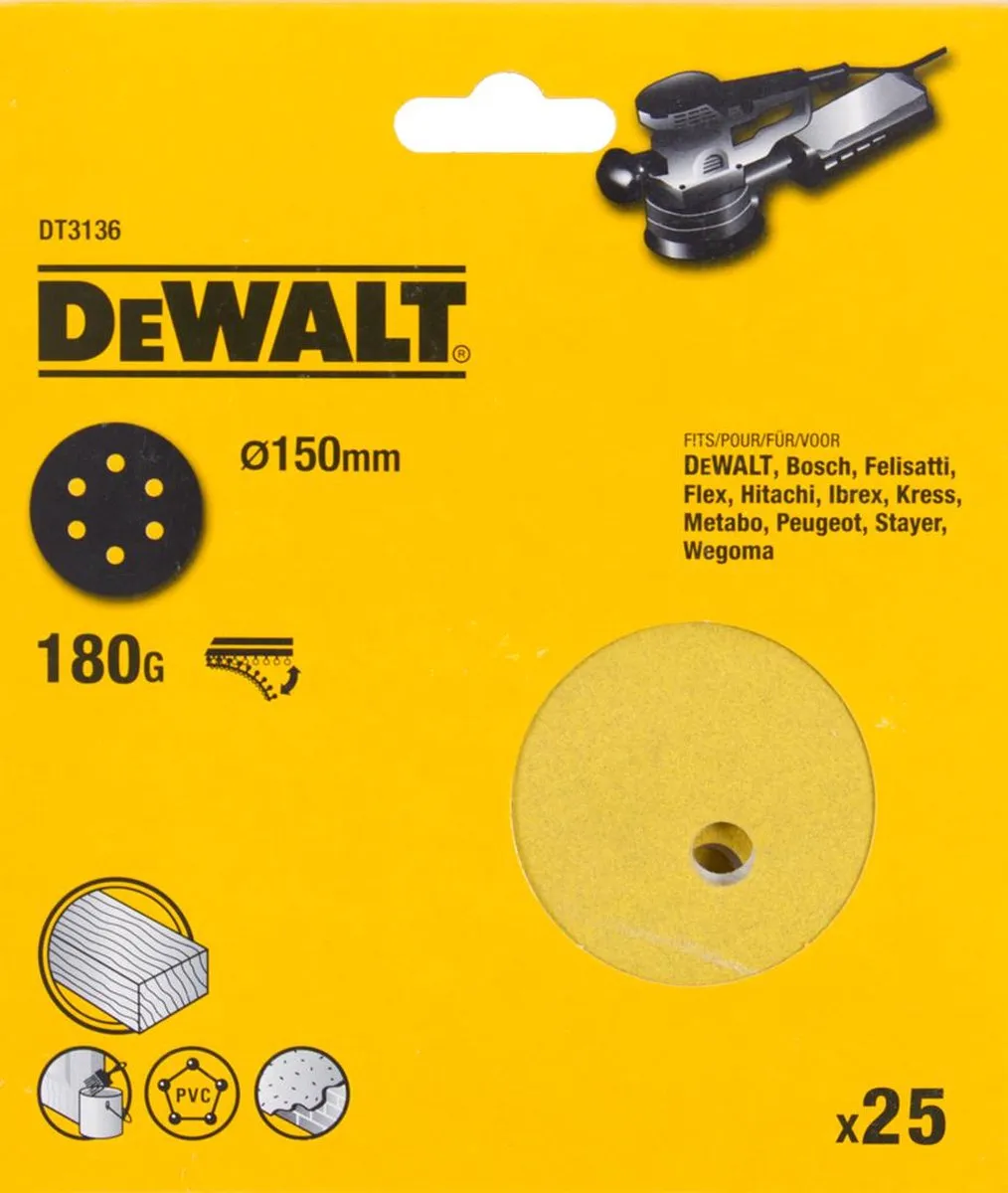 DeWalt DT3136 P180 Schuurschijf 150mm - 25 Stuks