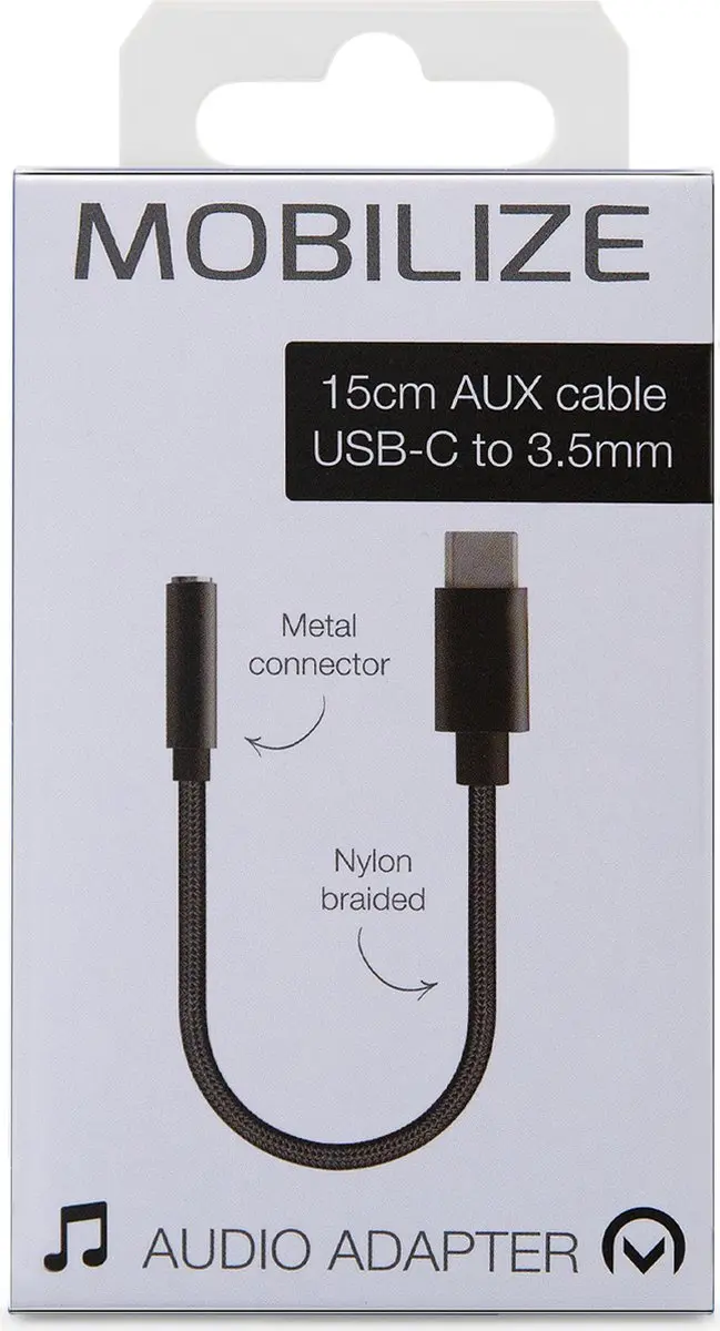Mobilize USB-C naar AUX 3.5mm Kabel 0.15m - Zwart