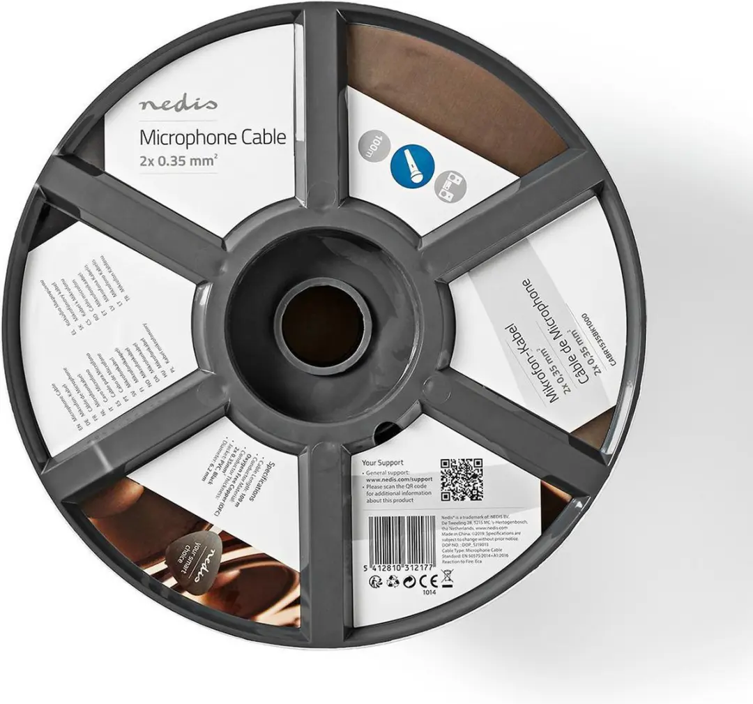 Nedis Microfoonkabel CABR1535BK1000 - 2x0.35mm² - 100m - Zwart