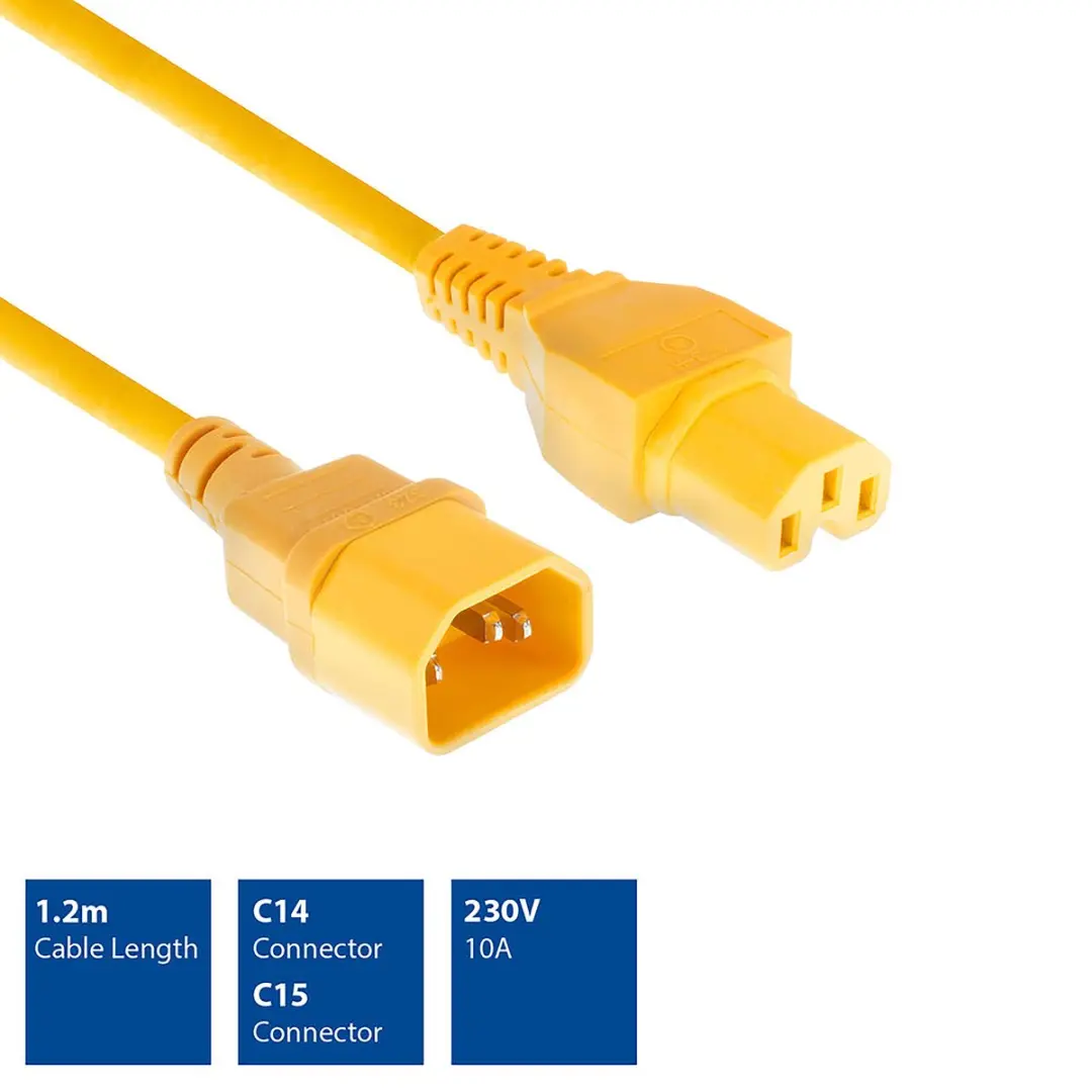 ACT Netsnoer C14-C15 Geel 1,2m
