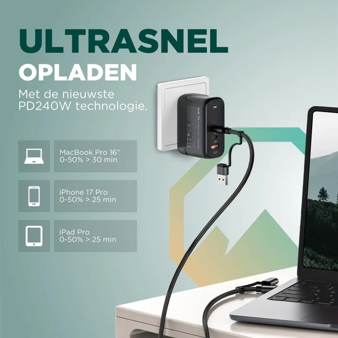 Remodius UniCharge USB-C Kabel 1.2m - USB-C/USB-A/Lightning - Zwart