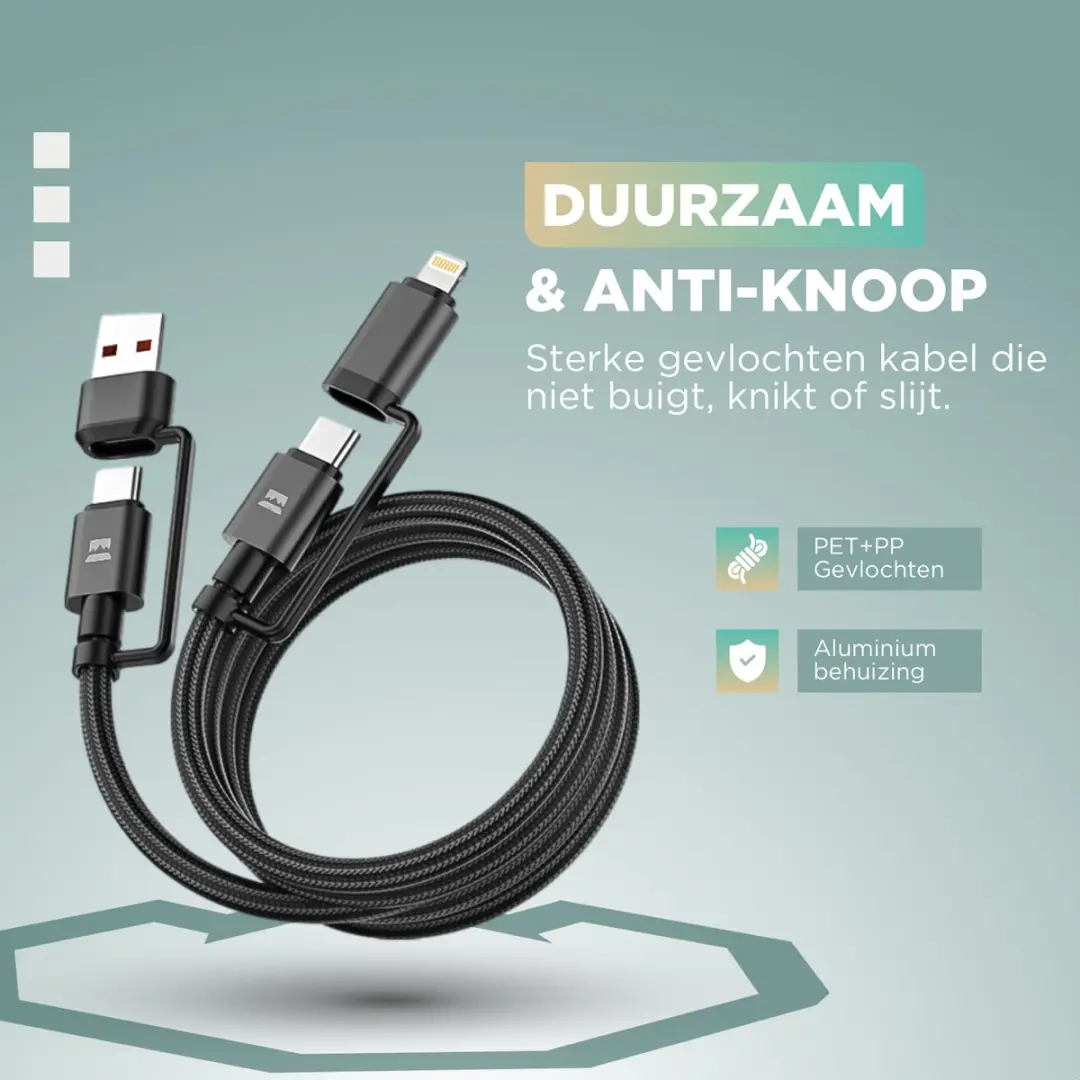 Remodius UniCharge USB-C Kabel 1.2m - USB-C/USB-A/Lightning - Zwart