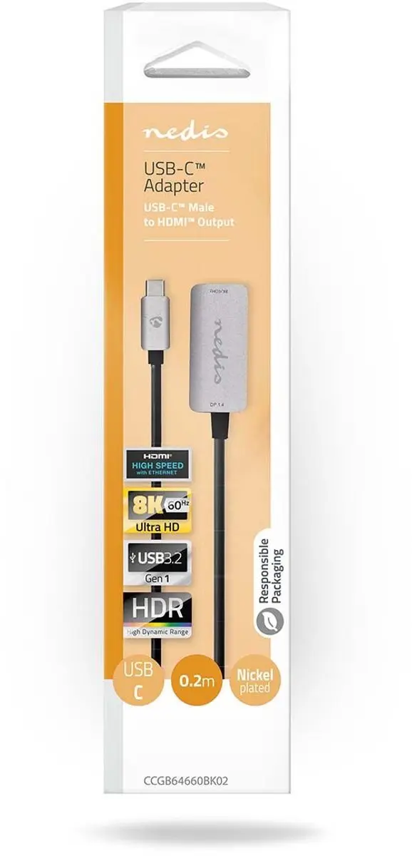 Nedis USB-C naar HDMI Adapter 8K60Hz - 0,2m - Zilver