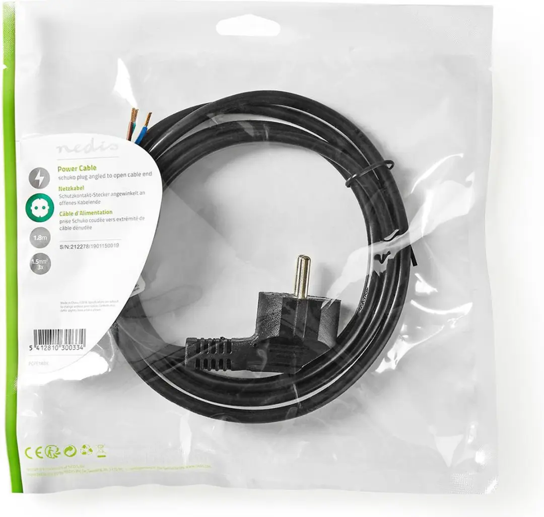 Nedis Stroomkabel Type F PCPE18BK - 1,8m - Zwart