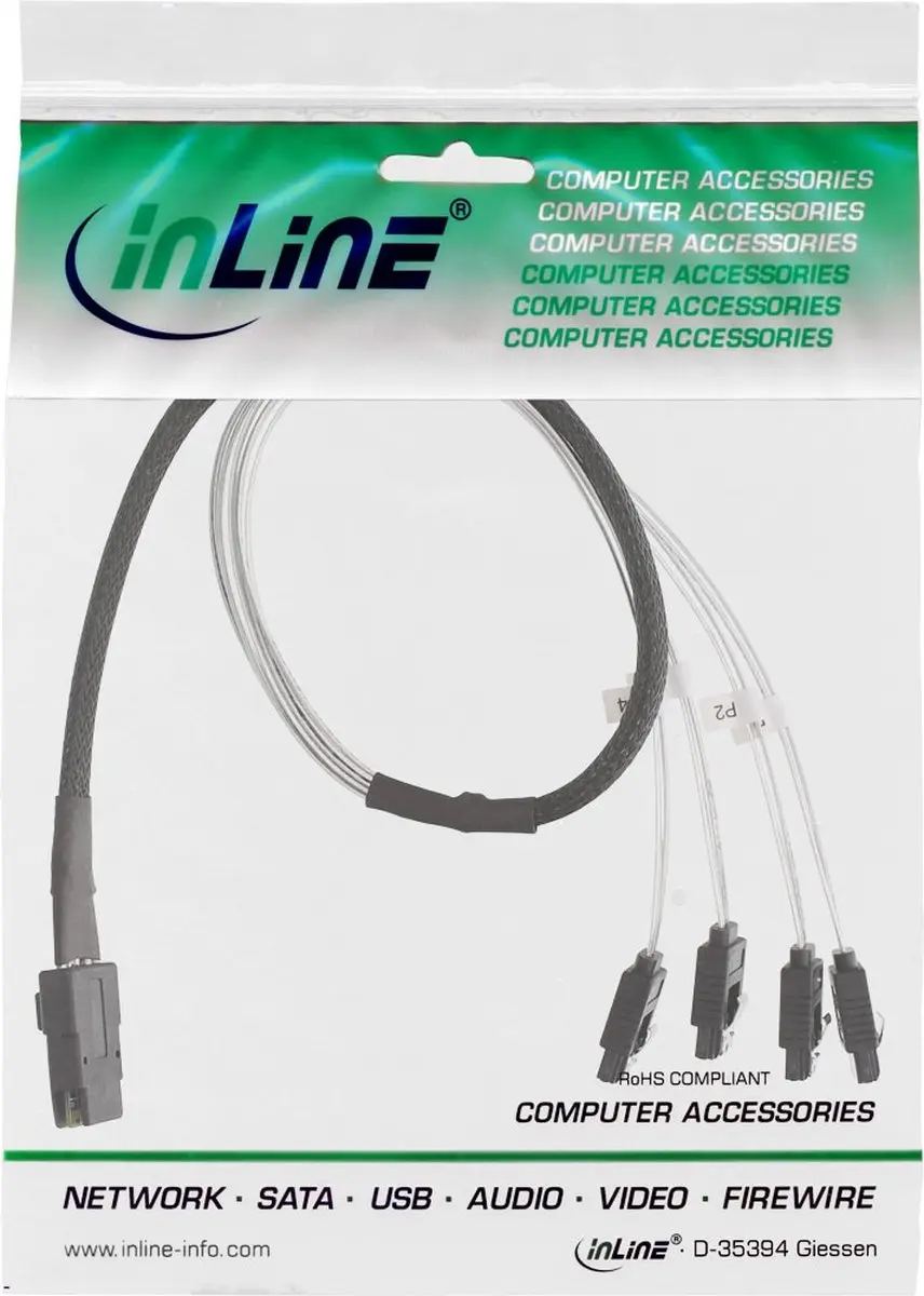 InLine SAS Kabel Mini SAS SFF8087 naar 4x SATA 1m - Rood