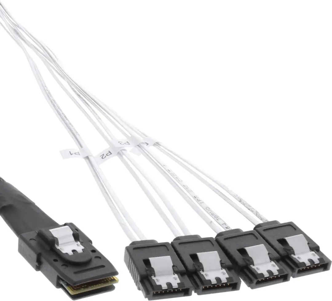InLine SAS Kabel Mini SAS SFF8087 naar 4x SATA 1m - Rood
