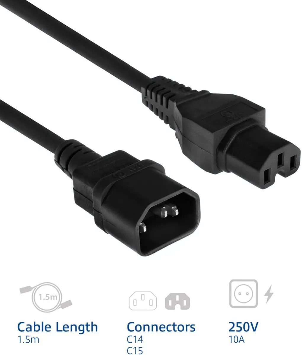 ACT Netsnoer C14-C15 1,5m AK5387 - Zwart