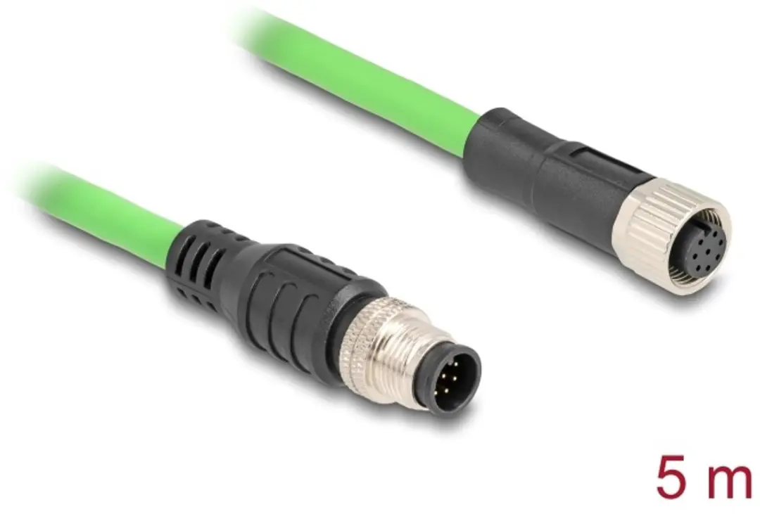 Delock M12 8-pins A-gecodeerde Netwerkverlengkabel CAT5e - 5m - Groen