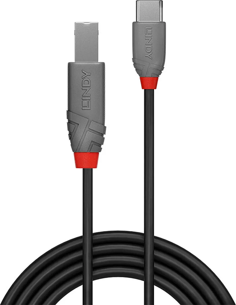 Lindy USB 2.0 USB-C naar USB-B Kabel 0.5m - Zwart