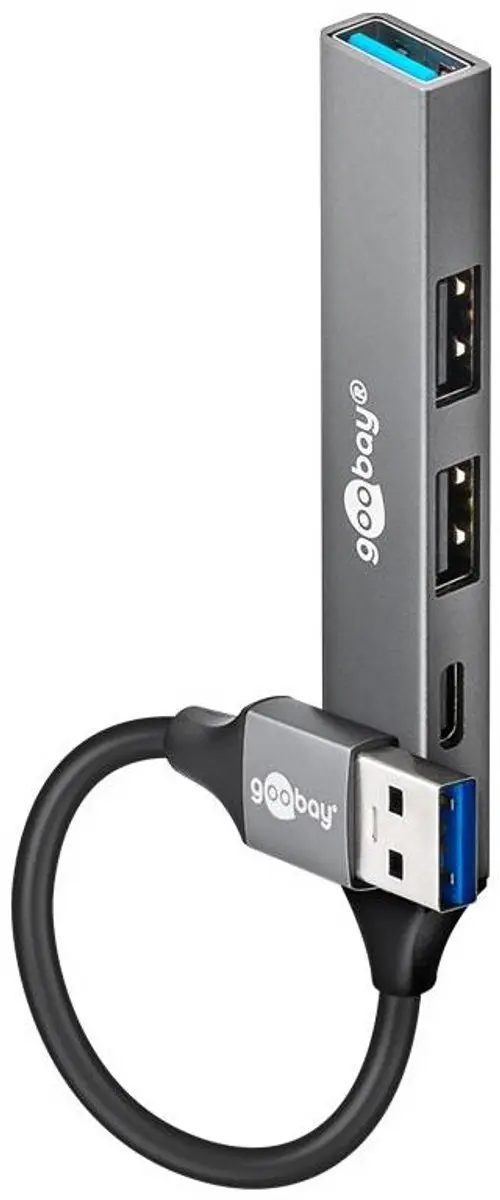 Goobay USB-A Hub 3x USB-A 1x USB-C USB 3.2 Gen 1 - 0,1m - Grijs