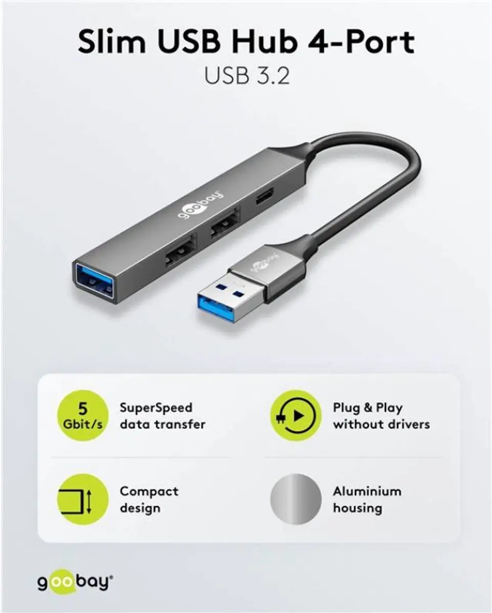 Goobay USB-A Hub 3x USB-A 1x USB-C USB 3.2 Gen 1 - 0,1m - Grijs