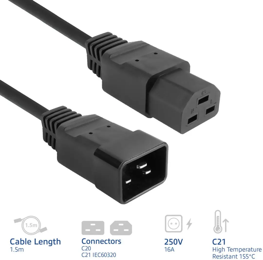 ACT Netsnoer C20-C21 IEC60320 AK5358 - 1,5m - Zwart