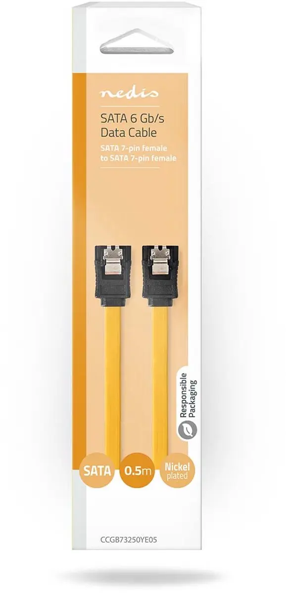 Nedis SATA Kabel CCGB73250YE05 - 6 Gbps - 0,5m - Geel