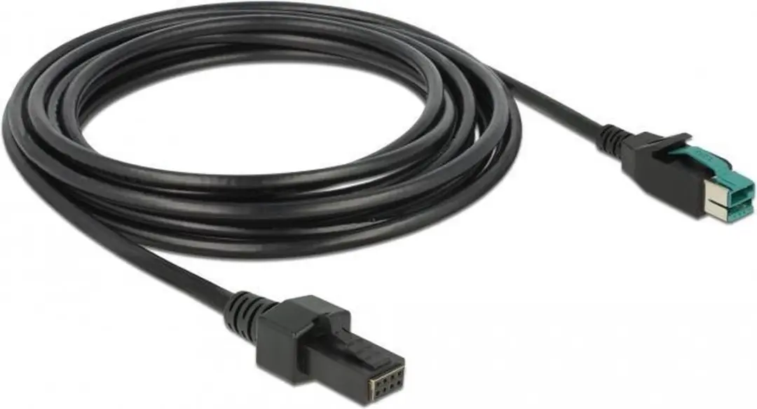 Delock PoweredUSB Kabel 12V - 2x 4-pin Male - 4m - Zwart