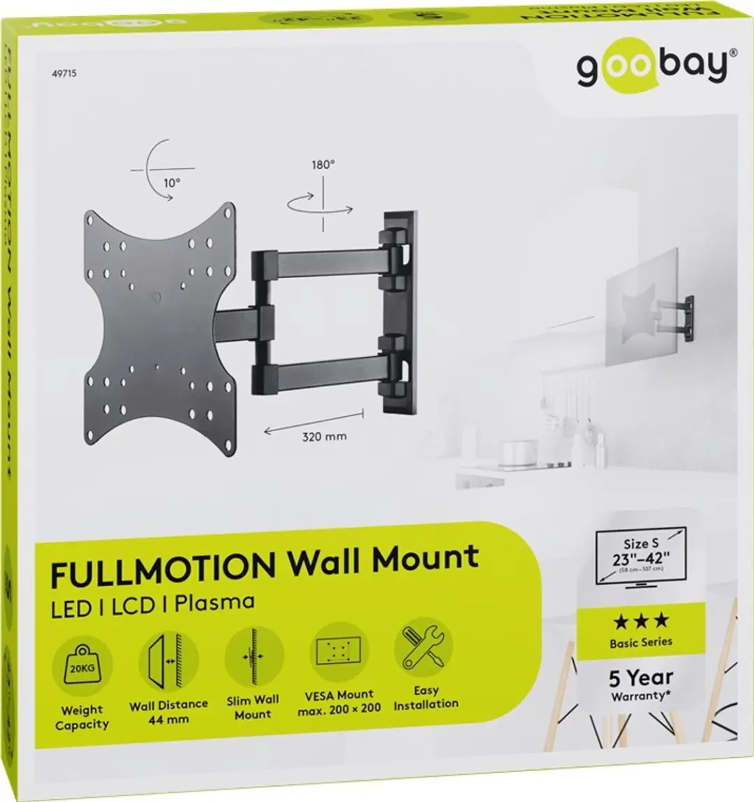 Goobay TV Muurbeugel 23-42" - Kantelbaar & Draaibaar - 20kg - Zwart - afbeelding 6 van 6