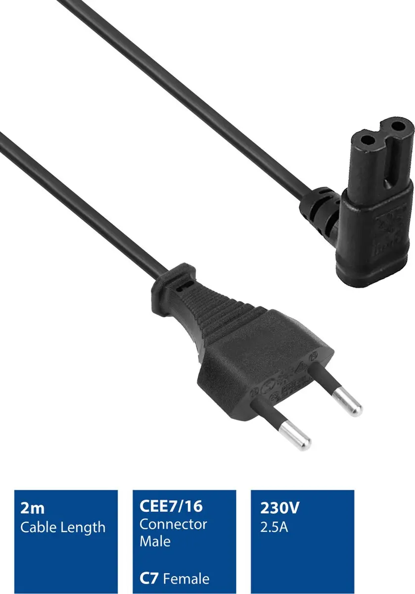 ACT AK5008 Netsnoer C7 - 2m - Zwart