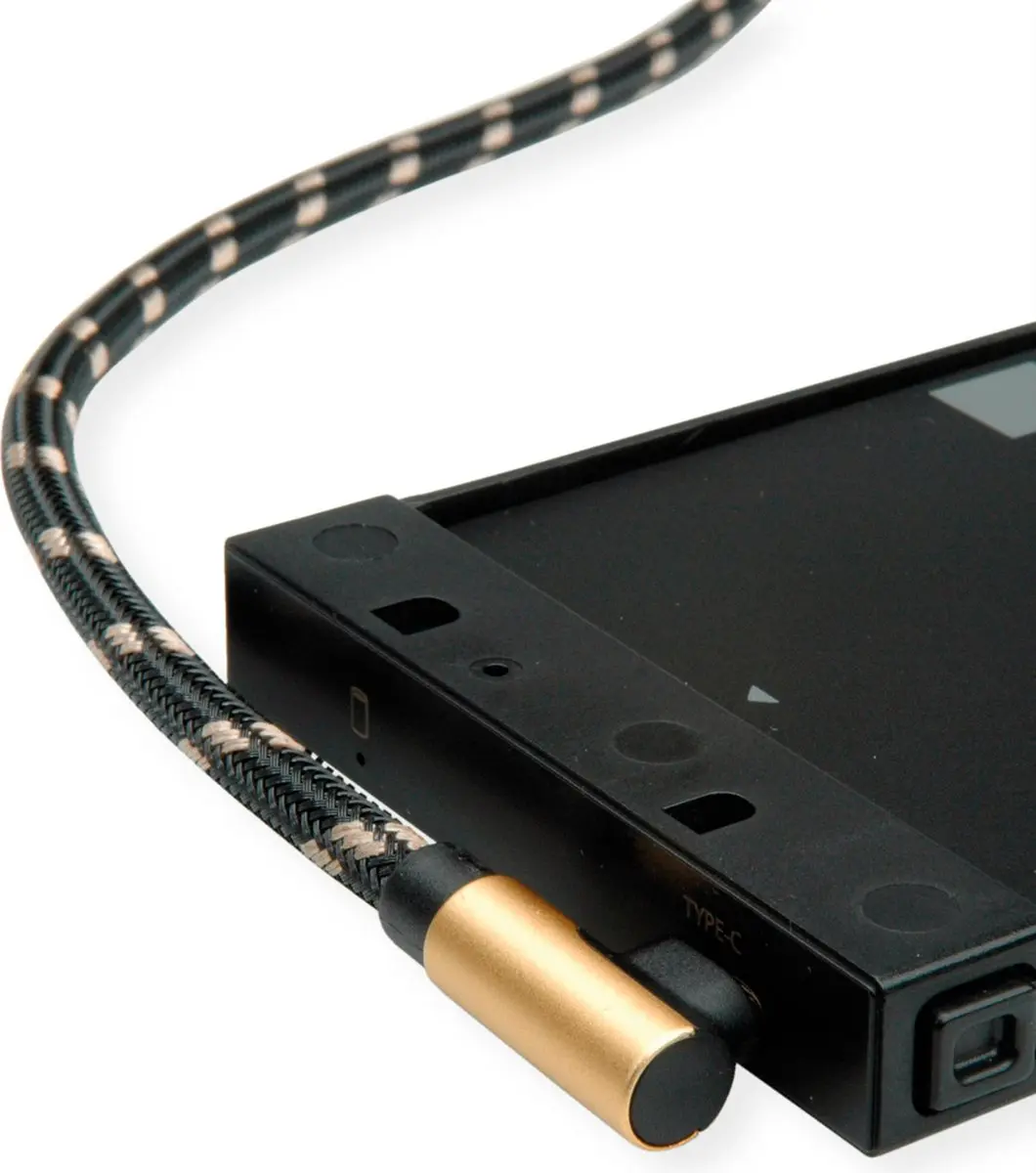 Roline GOLD USB 2.0 Kabel USB-A naar USB-C 90° - 3m - Zwart/Goud