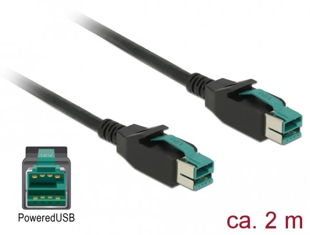 Delock PoweredUSB Kabel 12V M/M 2m - Zwart