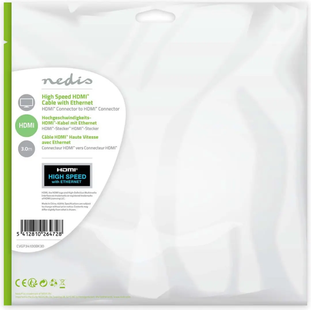 Nedis HDMI-Kabel CVGP34100BK30 4K 10.2Gbps 3m - Plat - Zwart - afbeelding 6 van 6