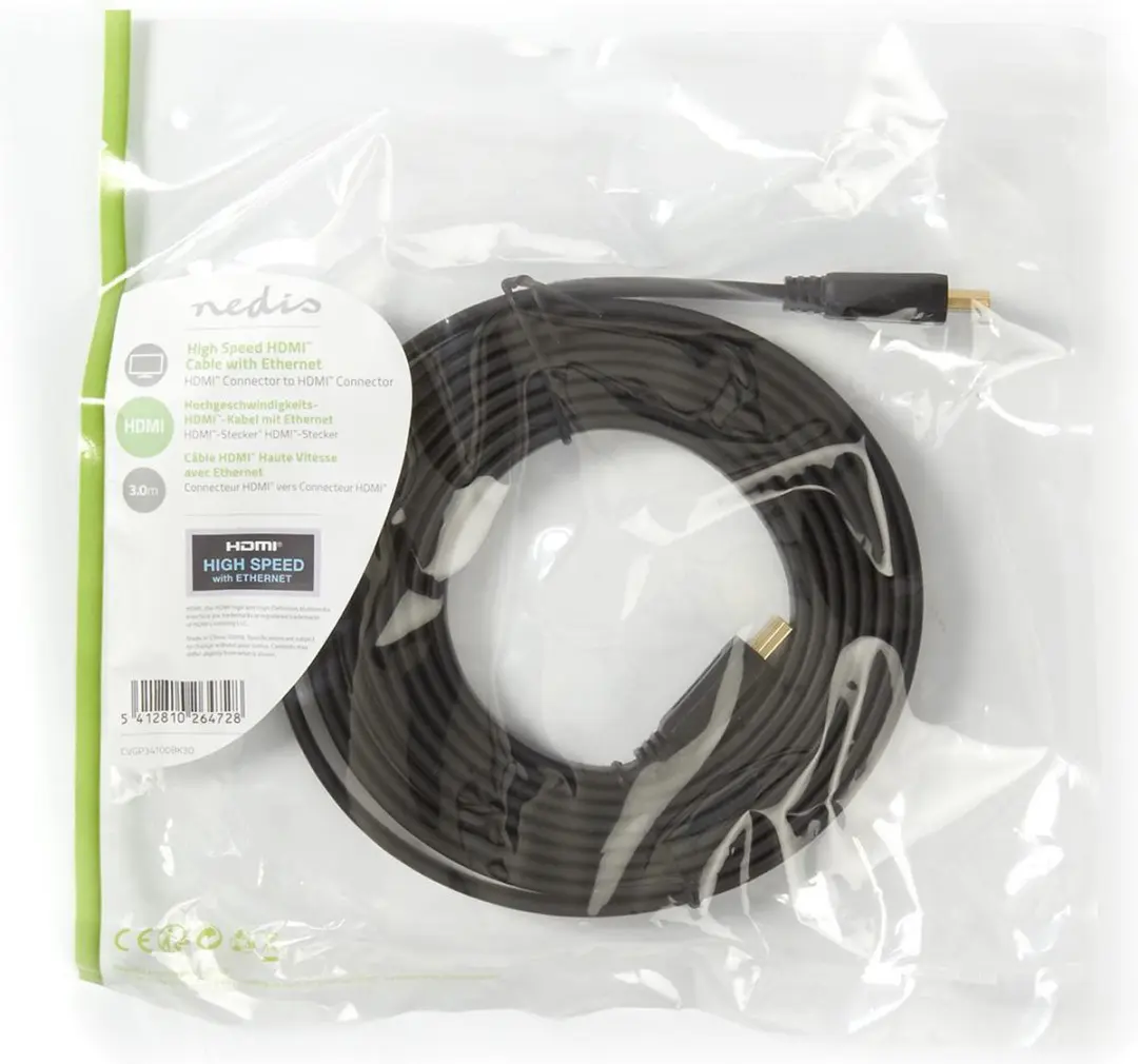 Nedis HDMI-Kabel CVGP34100BK30 4K 10.2Gbps 3m - Plat - Zwart