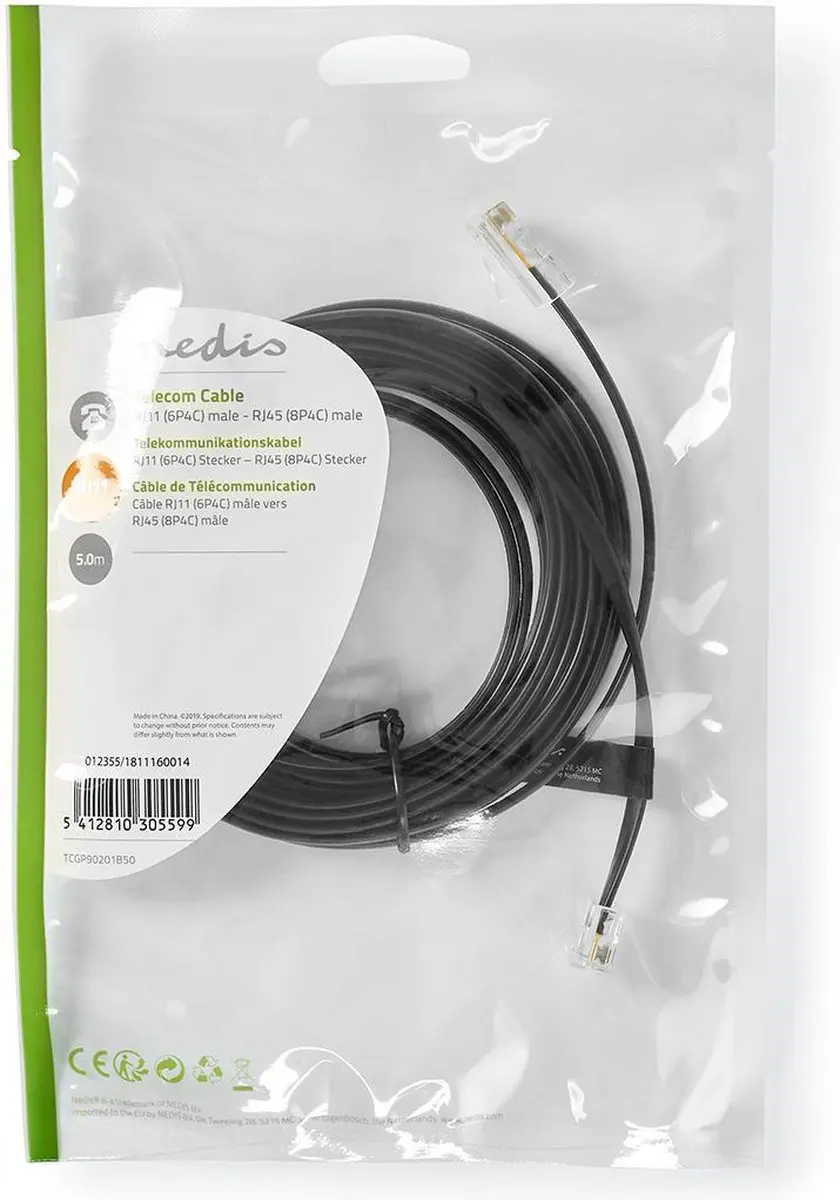 Nedis Telecomkabel RJ11/RJ45 5m - Zwart