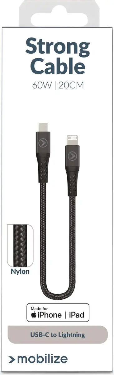 Mobilize USB-C naar Apple Lightning Kabel 0.2m - Zwart