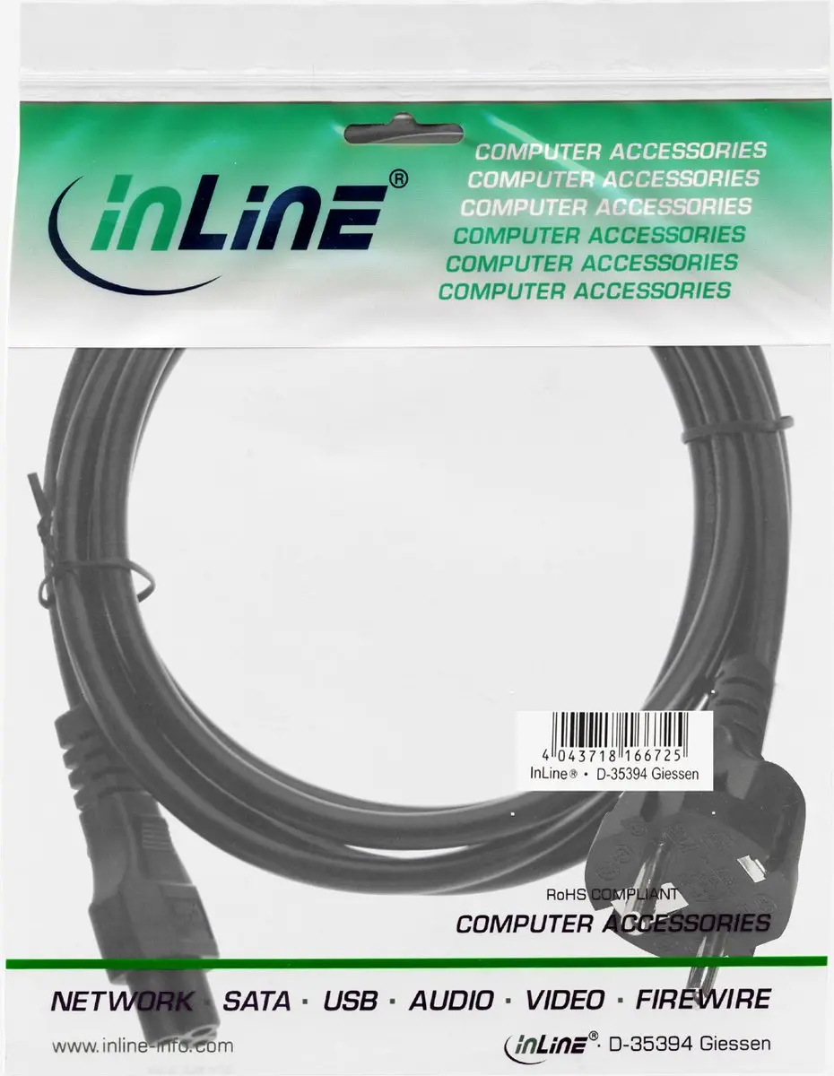 InLine C5 CEE 7/7 Stroomkabel 3x0,75mm² - 2m - Zwart