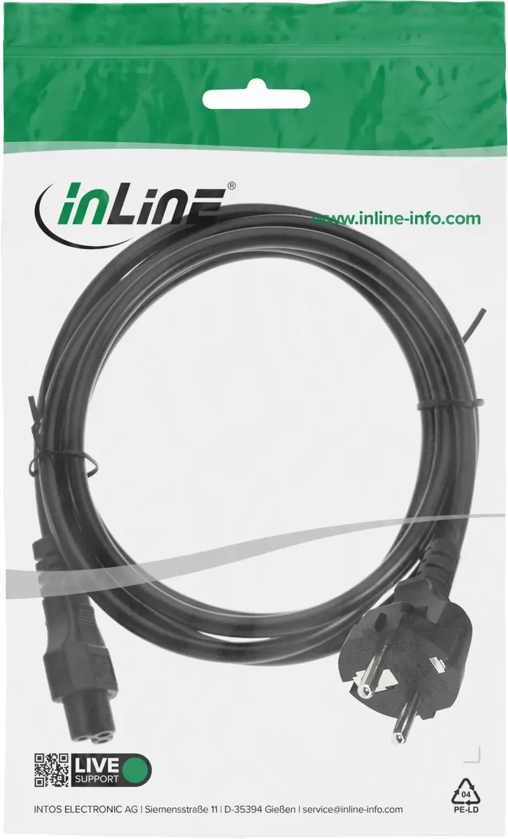 InLine C5 CEE 7/7 Stroomkabel 3x0,75mm² - 2m - Zwart