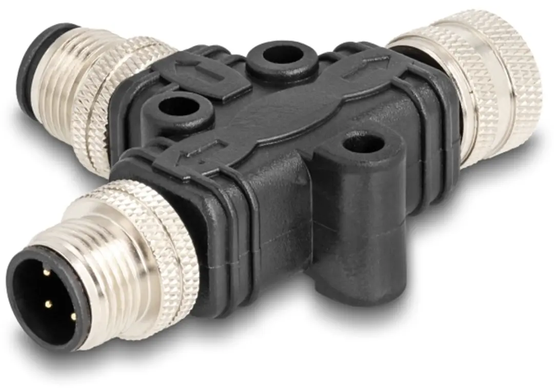 Delock M12 T-Splitter A-coded 4-pin - Zwart