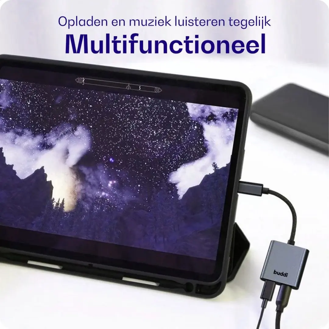 Buddi Ease USB-C Splitter Audio & Opladen - 60W PD - Grijs