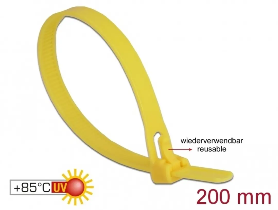 Delock Herbruikbare Tie-wraps 200x7,5mm - Geel - 100 Stuks