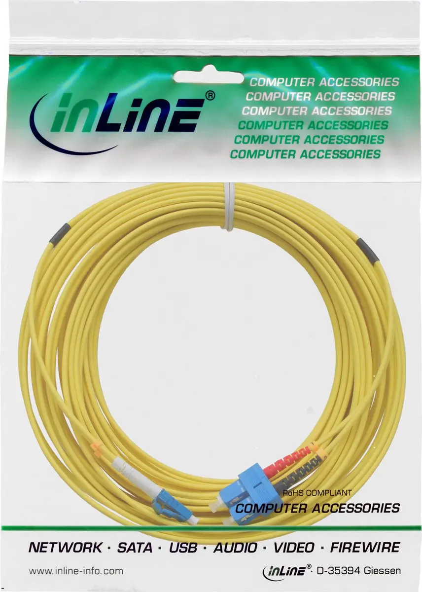 InLine LC-SC Duplex Single Mode OS2 Glasvezelkabel 5m - Geel