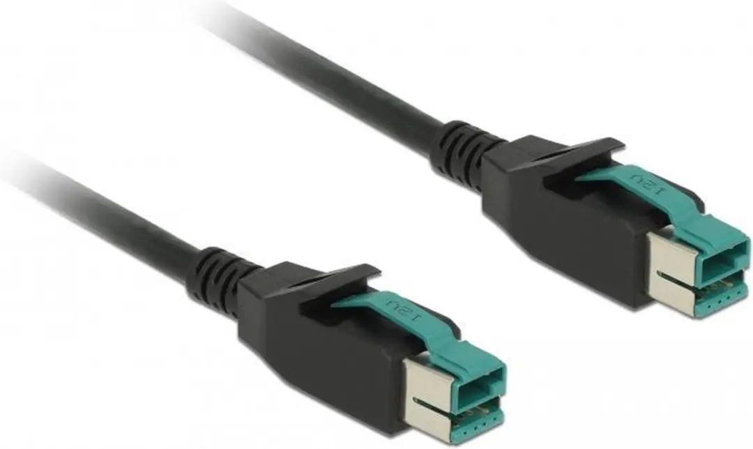 Delock PoweredUSB Kabel 12V Mannelijk - 1m - Zwart